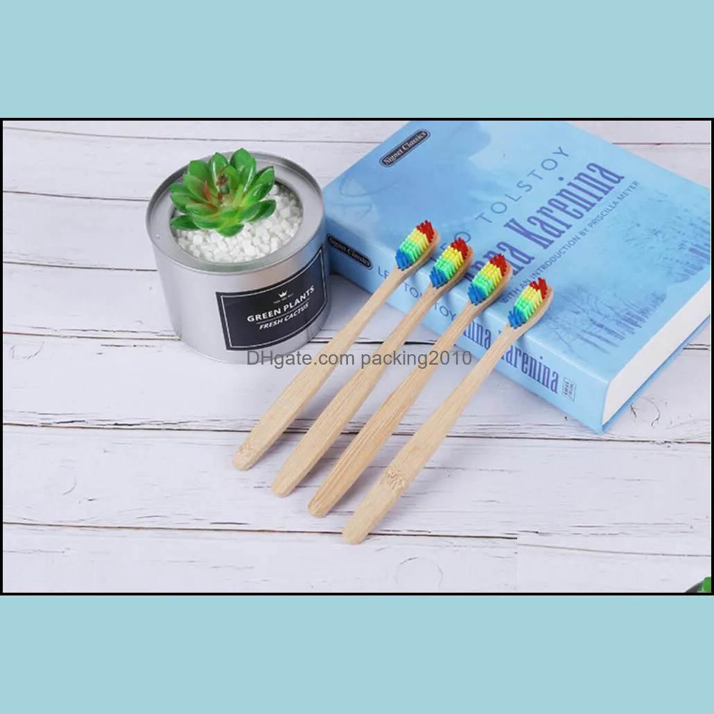 Colorful Head Bamboo Toothbrush Wholesale Environment Wooden Rainbow Bamboo Toothbrush Oral Care Soft Bristle with box free ship