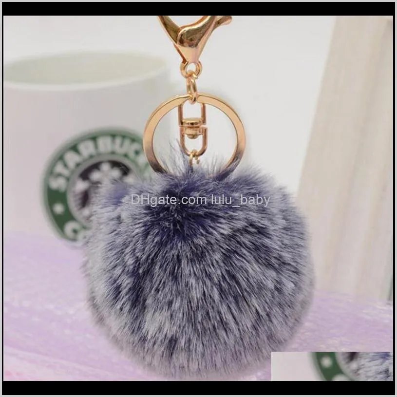 1pcs trinket fluffy artificial rabbit fur ball chain pompons keychain women car bag key ring jewelry