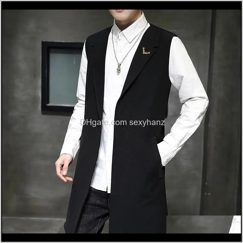 spring and summer men`s sleeveless waistcoat hair stylist long windbreaker men korean slim thin handsome vest coat