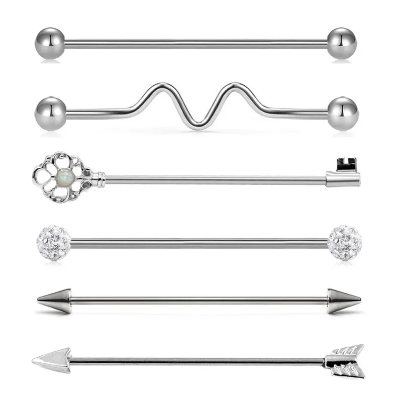 Paslanmaz Çelik Geometrik Vücut Takı 6 1 Uzun Endüstriyel Halter Kulak Kıkırdak Helix-Conch Piercing Bar Küpe Saplama