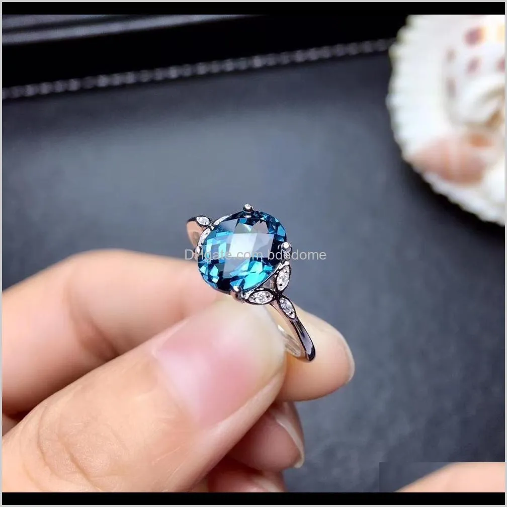 natural london blue topaz gem ring natural gemstone ring s925 silver trendy sun flower clover women`s girl party gift jewelry