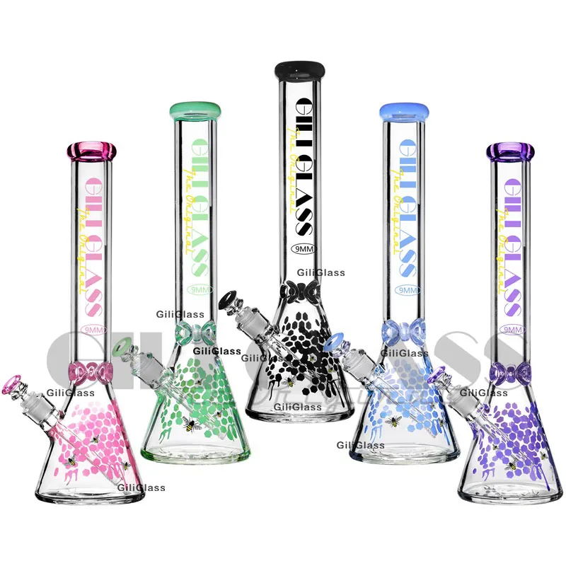 18" tall 9mm thick beaker bong Hookahs Glass Wax Bongs Recycler Water Pipes mini perc dab rig smoking pipe with bowl Oil Rigs Heady Rig