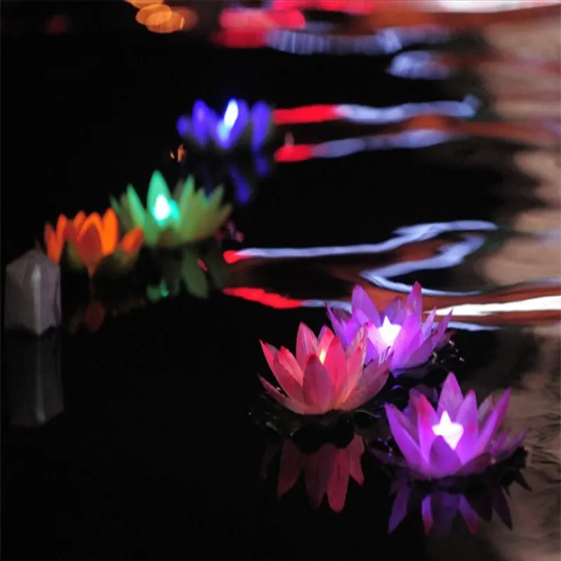 Sztuczny Jedwabny Kwiat LED Pływający Lotus Festival Celebration Basen Ornament na Wedding Party Event Garden Decoration