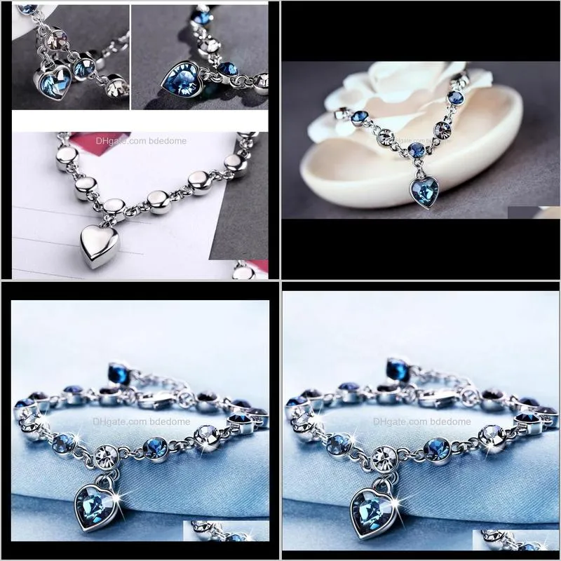 heart of ocean blue zircon charms bracelet love diamond girl`s best gift gioielli women`s bracelet