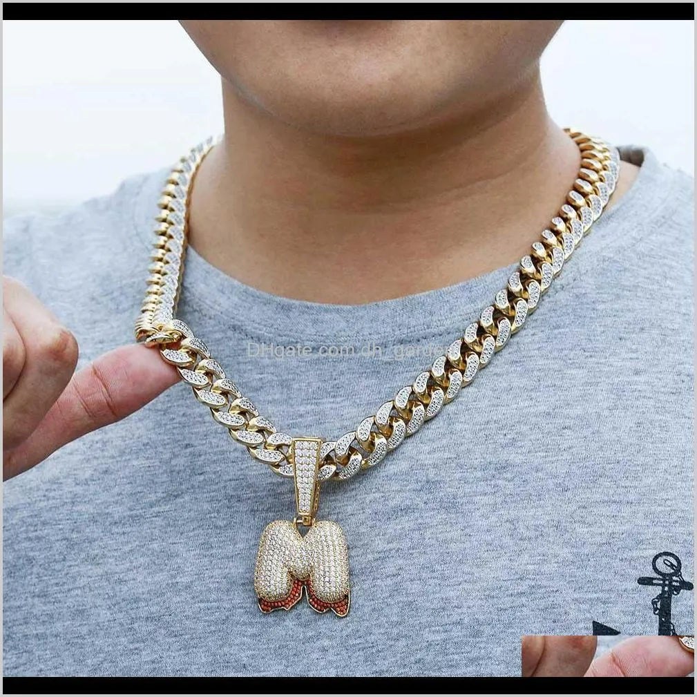 18K Gold CZ Zircon Big A-Z 26 Initial Bubble Letter Necklace Pendant Cuban Chain for Men Full Diamond Letters Hiphop Rapper Jewelry
