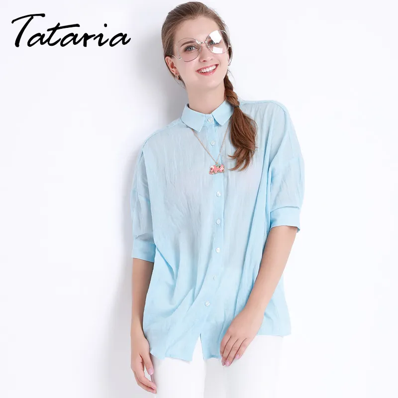 Koszulka femme luźna bluzka dla kobiet ponadgabarytowa koszula Tataria lato tuniki topy koronki w górę biała kobieta S 210514