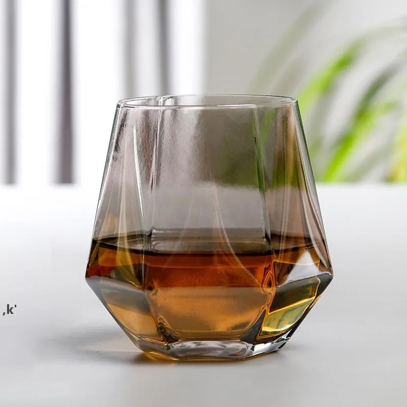 Weingläser, Milchbecher, farbiges Kristallglas, Geometrie, sechseckige Becher, Phnom Penh-Whisky-Becher per Seefracht LLA12329