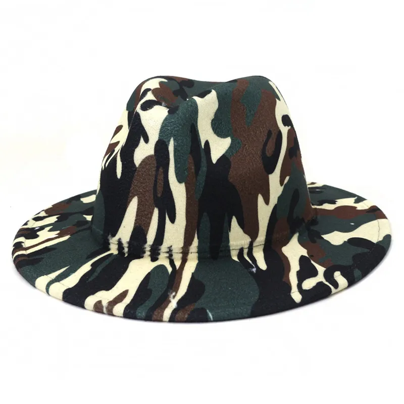 Hoeden hoeden vrouwen vrouwen vrouwen brede mode camouflage jazz caps man mens mode herfst winter trilby 2021 groothandel 5 kleuren