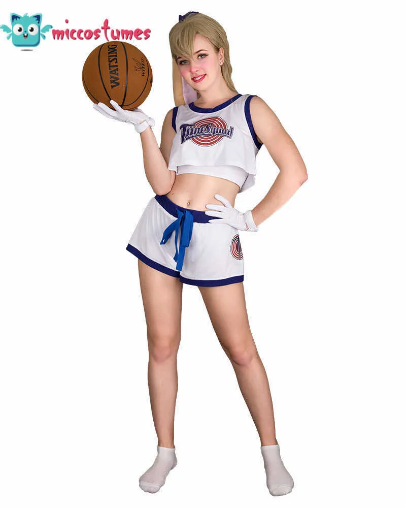 LOLA Bunny Rabbit Girl Cosplay Kostym Cheerleader Uniform med öronhandskar Y0913