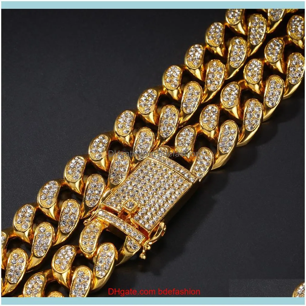 Hip Hop Bling Iced out 20mm 16-24inches Heavy Cuban Link Chain Necklace Gold Silver Jewelry for Men