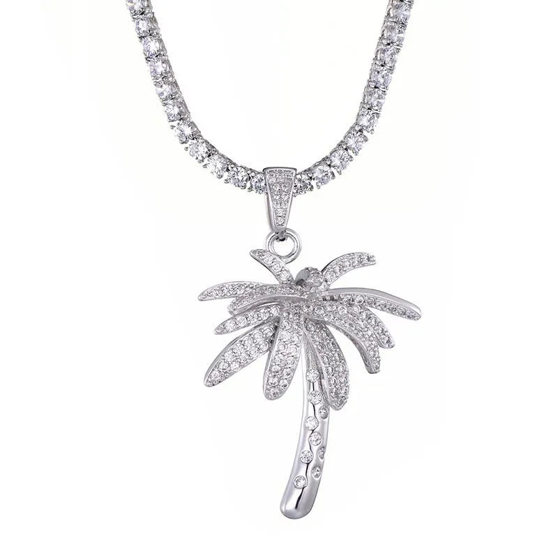 Collane con ciondolo Hip Hop Bling Iced Out Micro pavimentato CZ Pendenti con palme per uomo Gioielli rapper con catena da tennis2748