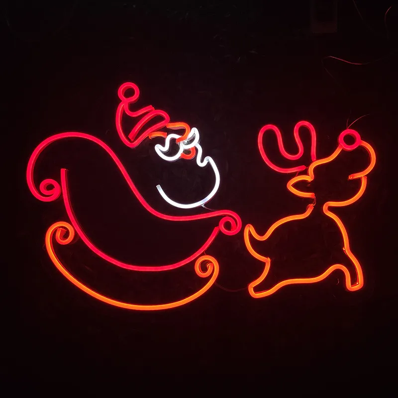 Christmas Deer and Santa Sign Holiday Lighting party Home Bar Public Places Handmade Neon Light 12 V Super Bright