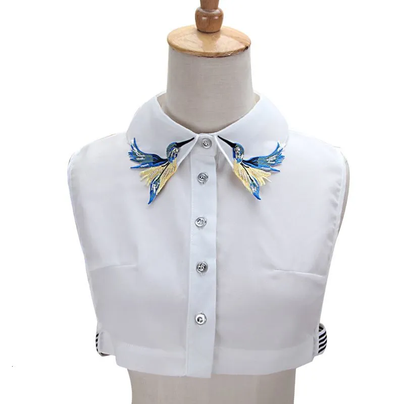 Mulheres Camisa Falso Collar Gravata Moda Pesado Pássaro Bordado Sewing Destacável Lapela Falso Top Roupas Acessórios