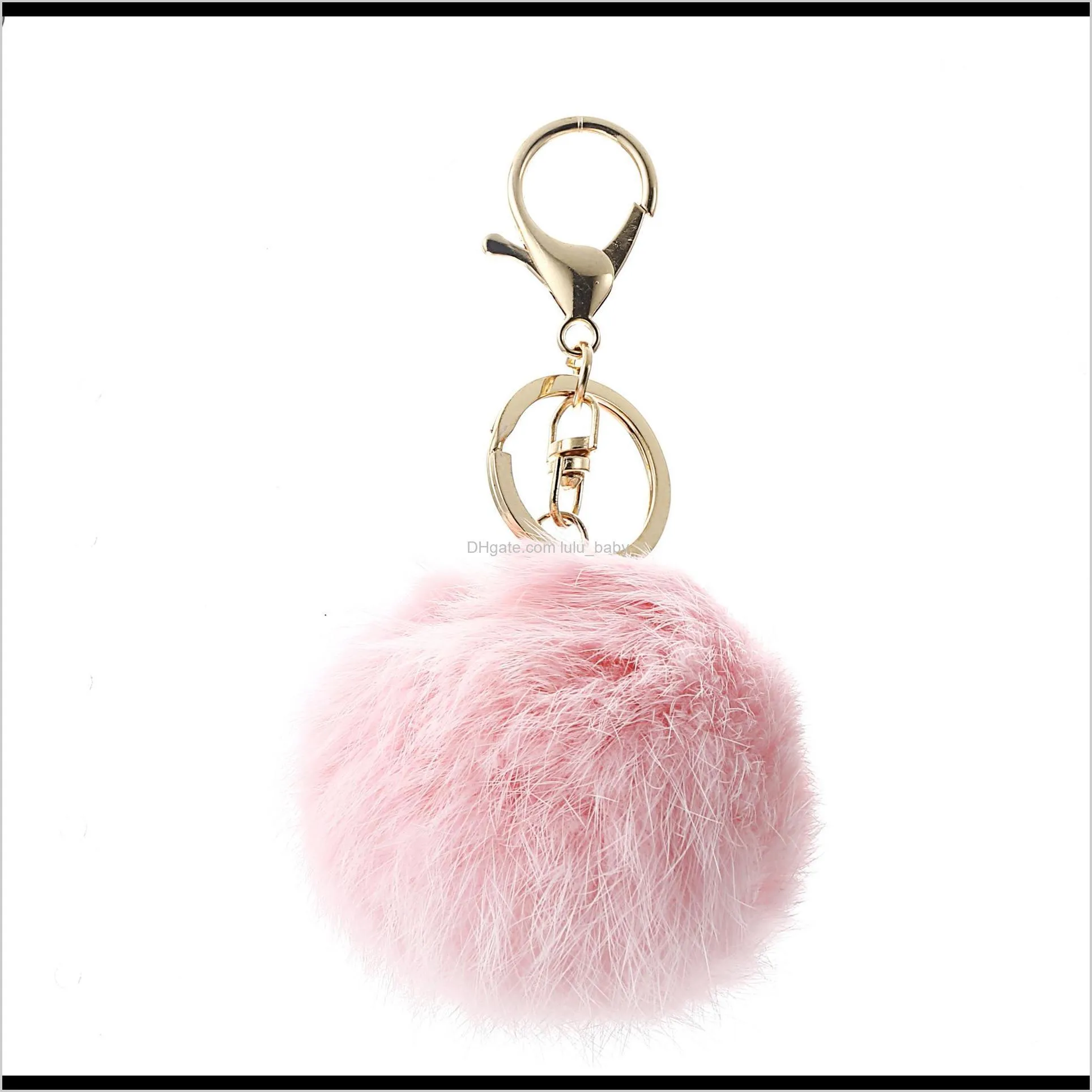 luxury genuine 8cm rabbit fur pom poms ball keychain gold metal key holders for purse bag car keyring