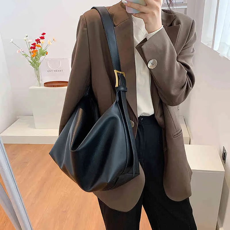 HOCODO 2021 New Fashion Pu Women Handbags Large Capacity Ladi Shoulder Bag Solid Color Female Tote Bags Quality Shopping BagD5N1