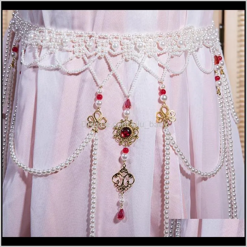 handmade waist chain women`s antique style long tassel pearl tang style flat collar waist ru skirt accessories photo accessories