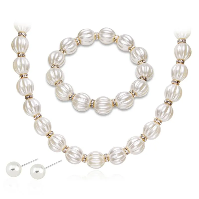 Orecchini Collana Set di 3 pezzi Set di gioielli da donna di lusso Bracciale Moda Matrimonio Gioielli di perle Arrivi per le spose