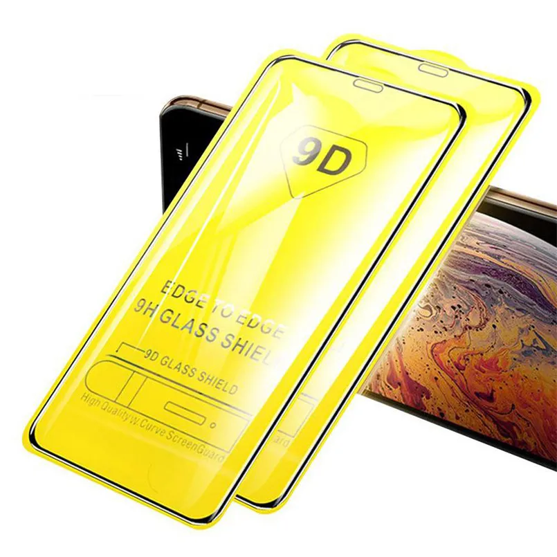 9D-tempererat glas HD Full täckningsskärmskydd för iPhone 12 11 Pro Max XS XR X 8 Samsung S20 Fe S21 plus A12 A02S A32 A42 A52 A72 5G A