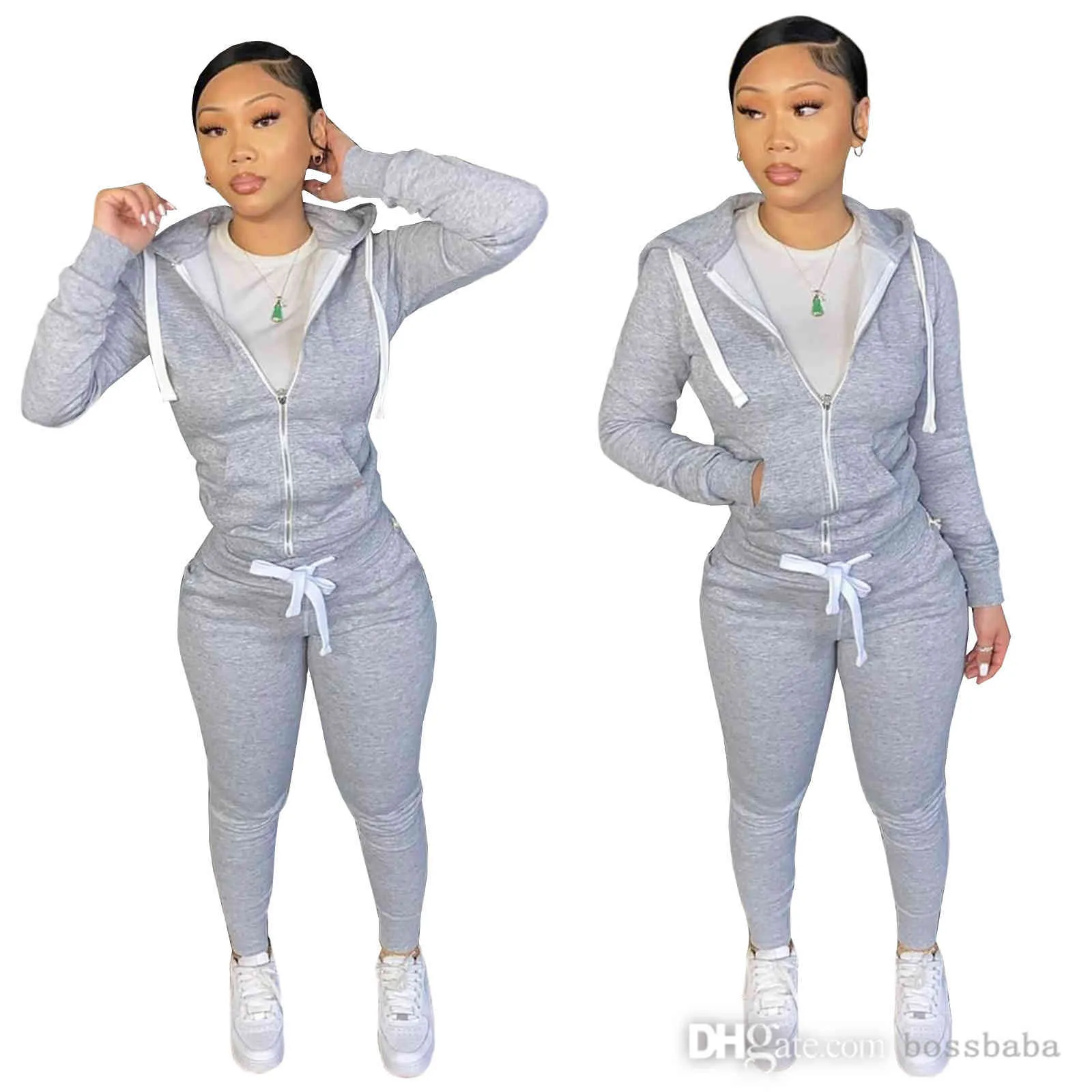 Outono inverno feminino agasalhos de algodão 2 peças calças conjunto casual manga longa moletom e moletom com capuz cardigan joggers calças lápis roupas moda sweatsuits