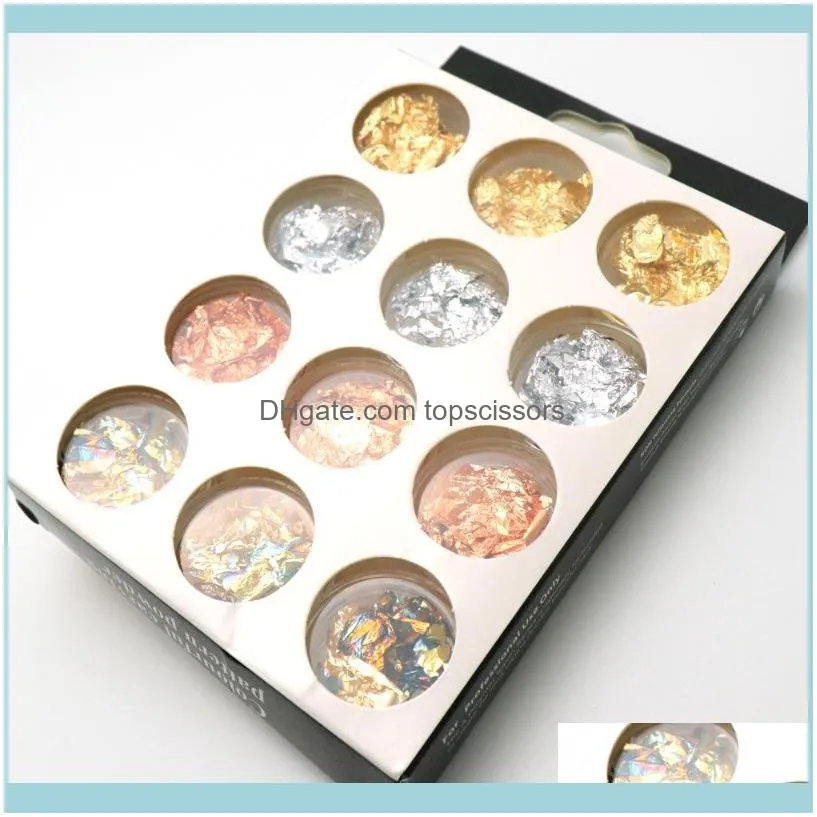Nail Glitter Gold Silver Art Foil Paillette Chip Flake Tips Polish Gel UV Design Transfer Sticker Decal Manicure Tool Set