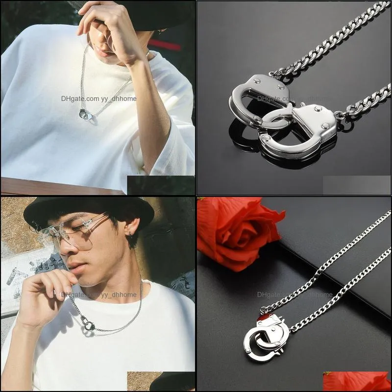 Pendant Necklaces Chian Handcuffs Necklace Mens Stainless Steel Long Gifts For Male Accessories Personality Hip Hop Rock Wholesale