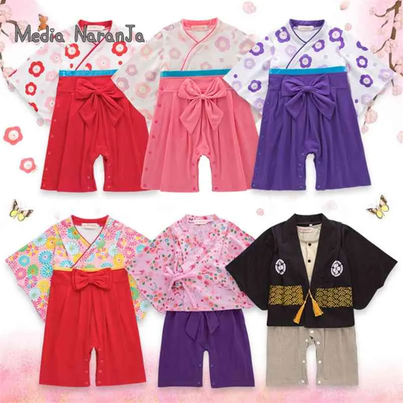 Enfants japonais kimono style bébé filles garçons 5 types enfant en bas âge coton combinaison vêtements costume 210816