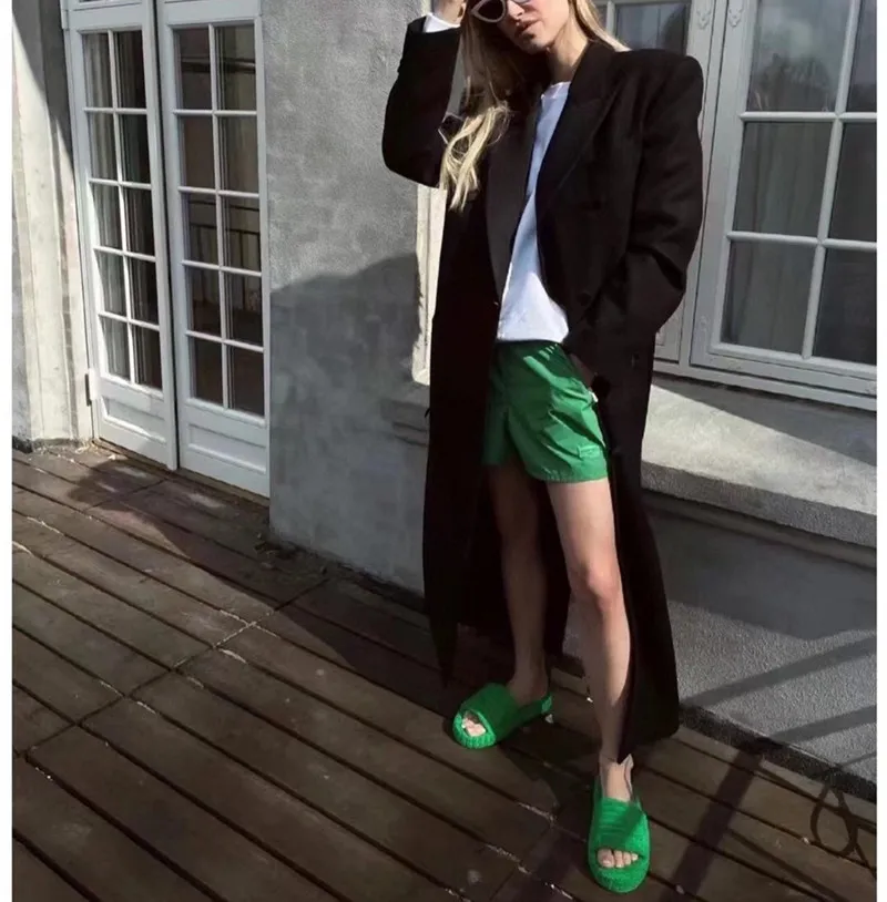 Luxury Women Slippers Warm Plush Flat Heel Ladies Slides Soft Thick Soled Light Green Flip Flop