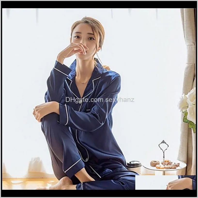 brand new 2pcs men women satin silk pajama sets super soft long sleeve unisex sleepwear home suit nightwear pajamas sets 4yta#