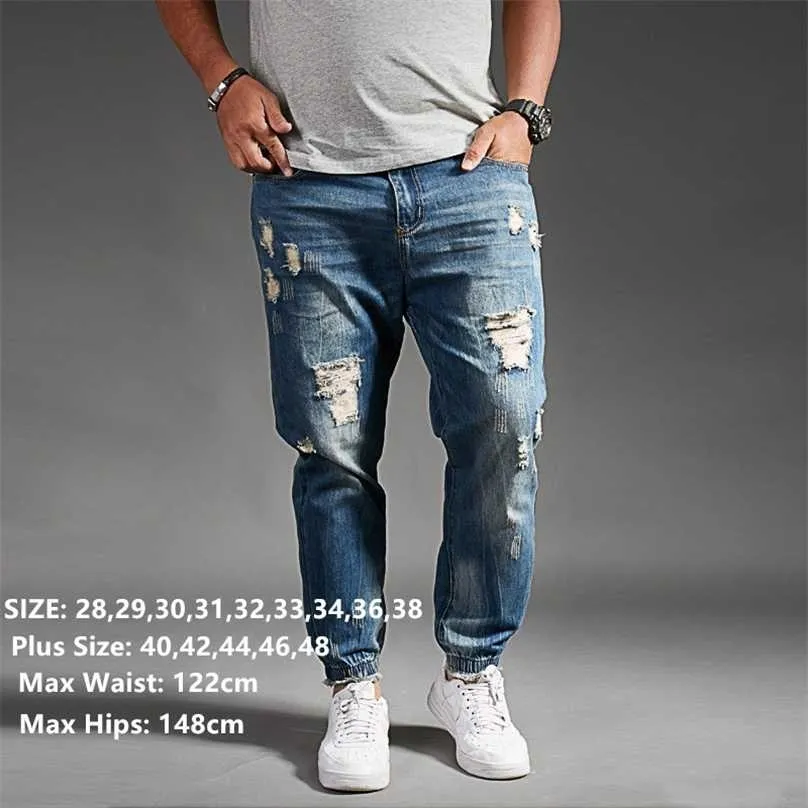 Yırtık Kot Erkekler Için Mavi Siyah Denim Erkek Jean Homme Harem Hip Hop Artı Boyutu Pantolon 44 48 UOMO Fashions Jogger Pantolon 211111