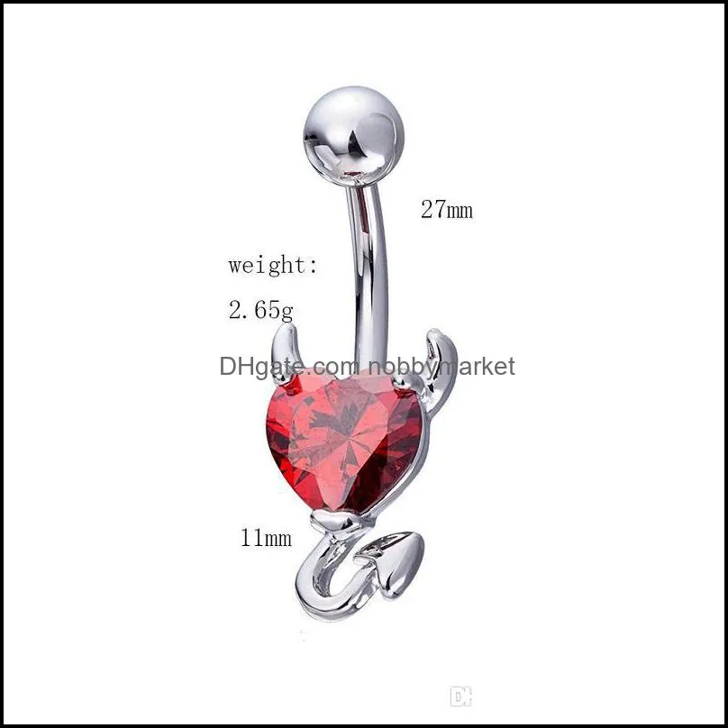 Wholesale Sexy Love Heart Belly Button Rings Belly Piercing Zircon Crystal Body Jewelry Navel Piercing Rings Women Medical stainless