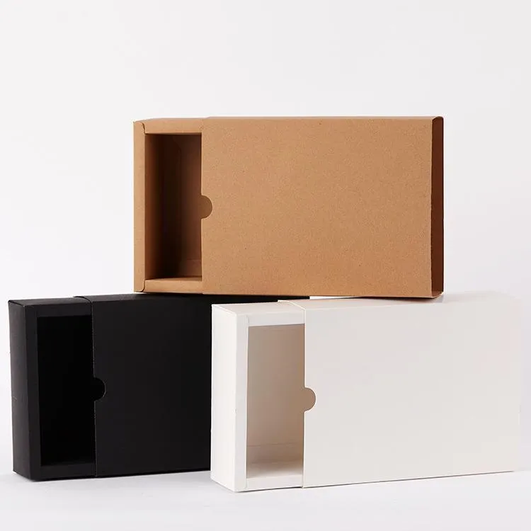 Emballage cadeau noir artisanat blanc carton Kraft tiroir papier boîtes grand emballage de nougat pour la noce