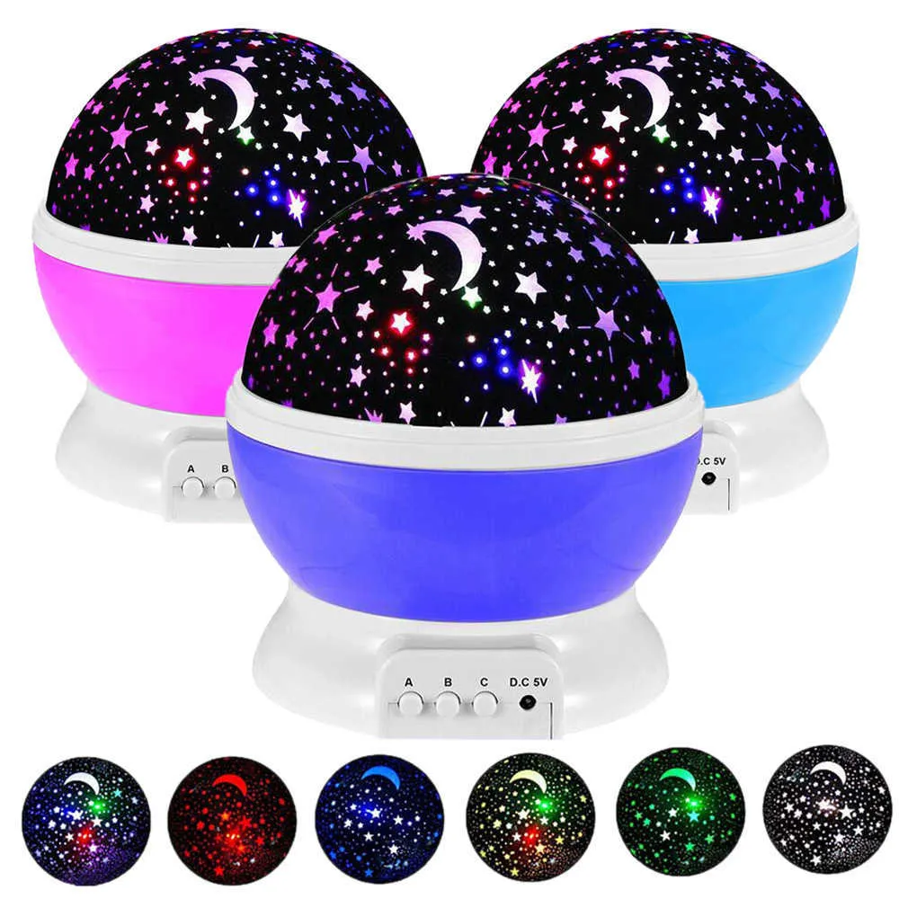 Galaxy Star Projector Night Lights for Baby Kids Night lamp Bedroom Decro Colorful Rotating Moon Starry Projection Lighting Lamp Y0910