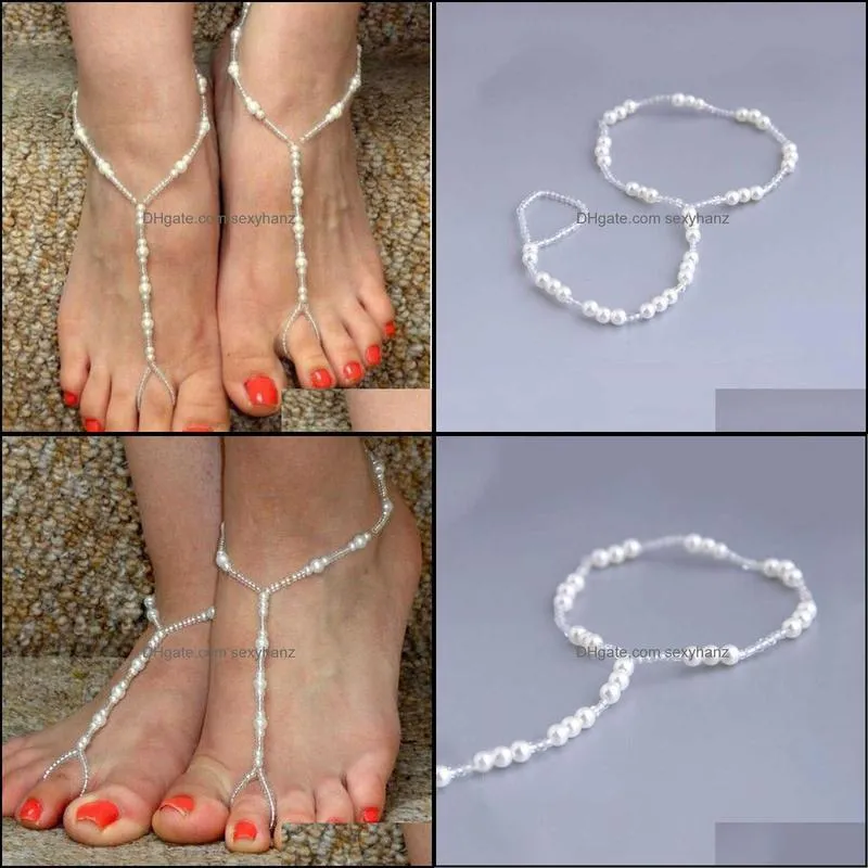 Bohemian Retro Pearl Anklet Fashion Lady Elasticity Chain Anklet Beach Foot Bracelet Jewelry Accessories For Women 2021 New G1022