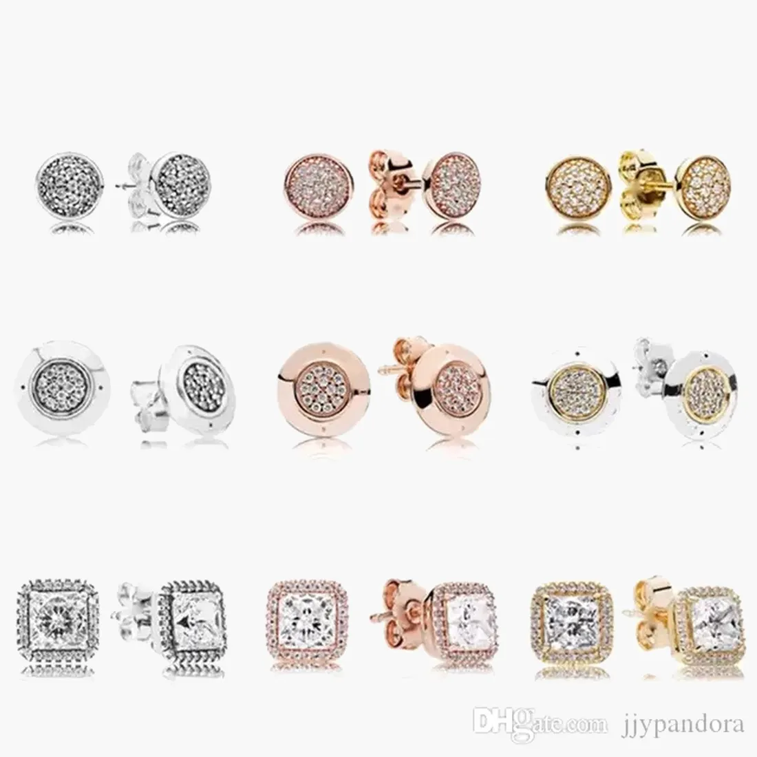 Boucles d'oreilles en argent sterling 925 Brand New Sparkling Double Hoop Boucles d'oreilles Haute Joaillerie rondes en or rose Boucles d'oreilles Type de fleur Sac à poussière Cadeaux fit Pandora Charm