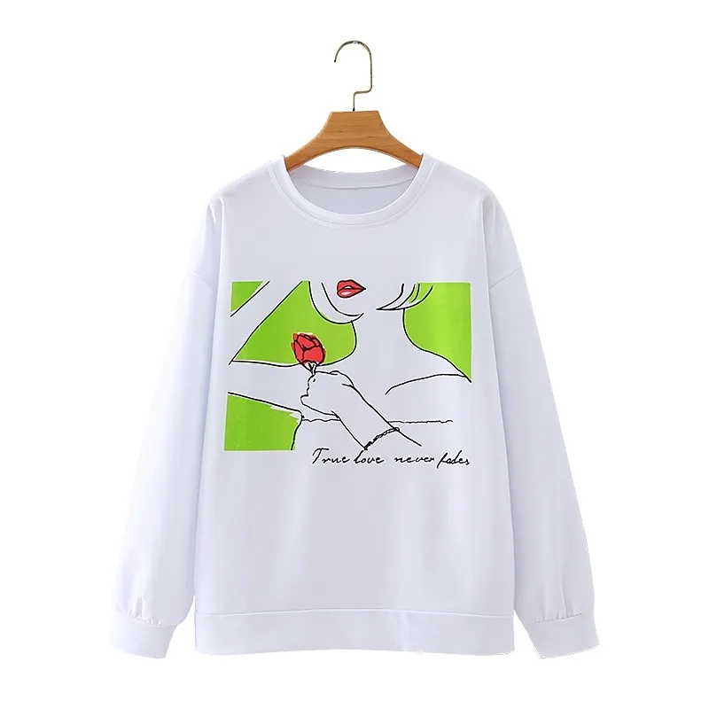 HSA Oansatz Mode Druck Frauen Elegante Lose Sweatshirts Weibliche Damen Sweatshirt Kawaii Pullover Tops 210417