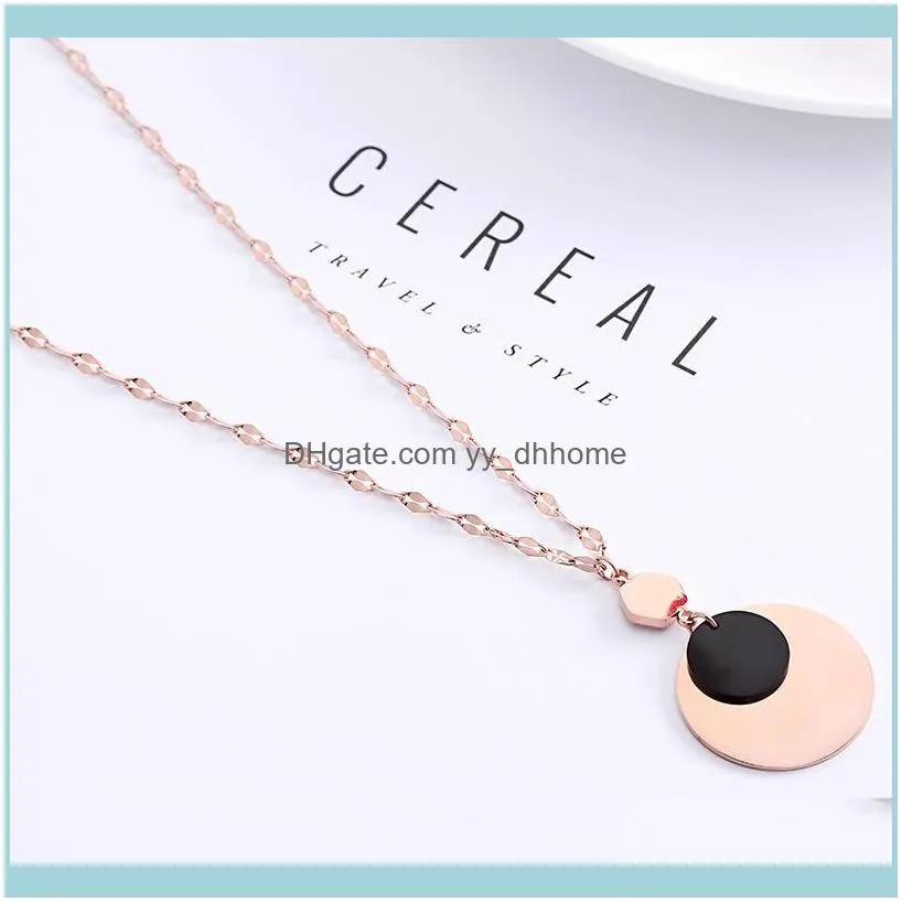 Pendant Necklaces TY36 Classic Black Gold Two-tone Wild Long Sweater Chain Titanium Steel Rose Jewelry