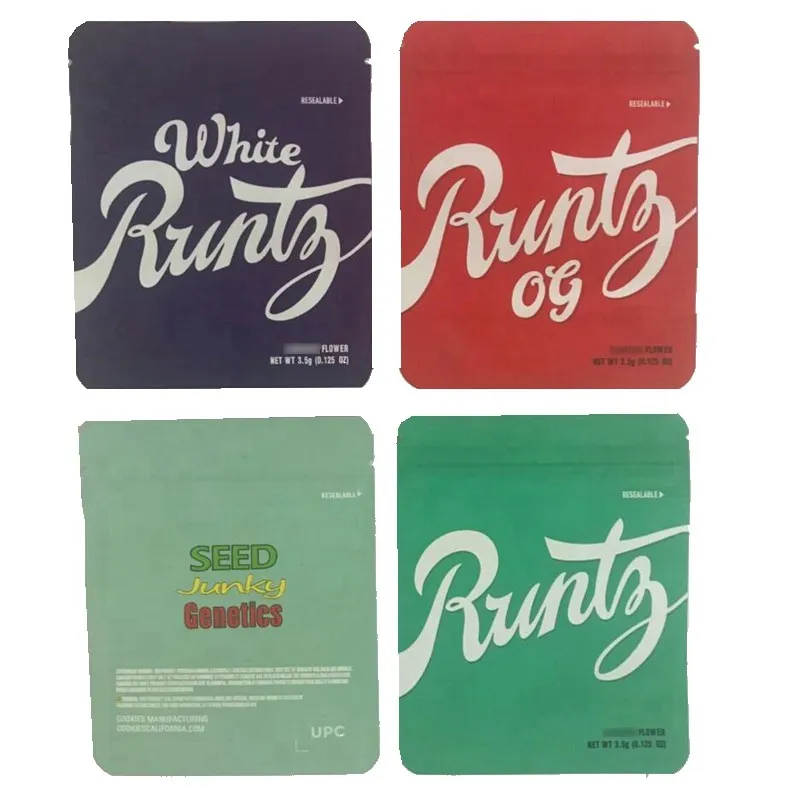 Wholesale 3.5g White Runtz Mylar Bags Resealable Smell Proof