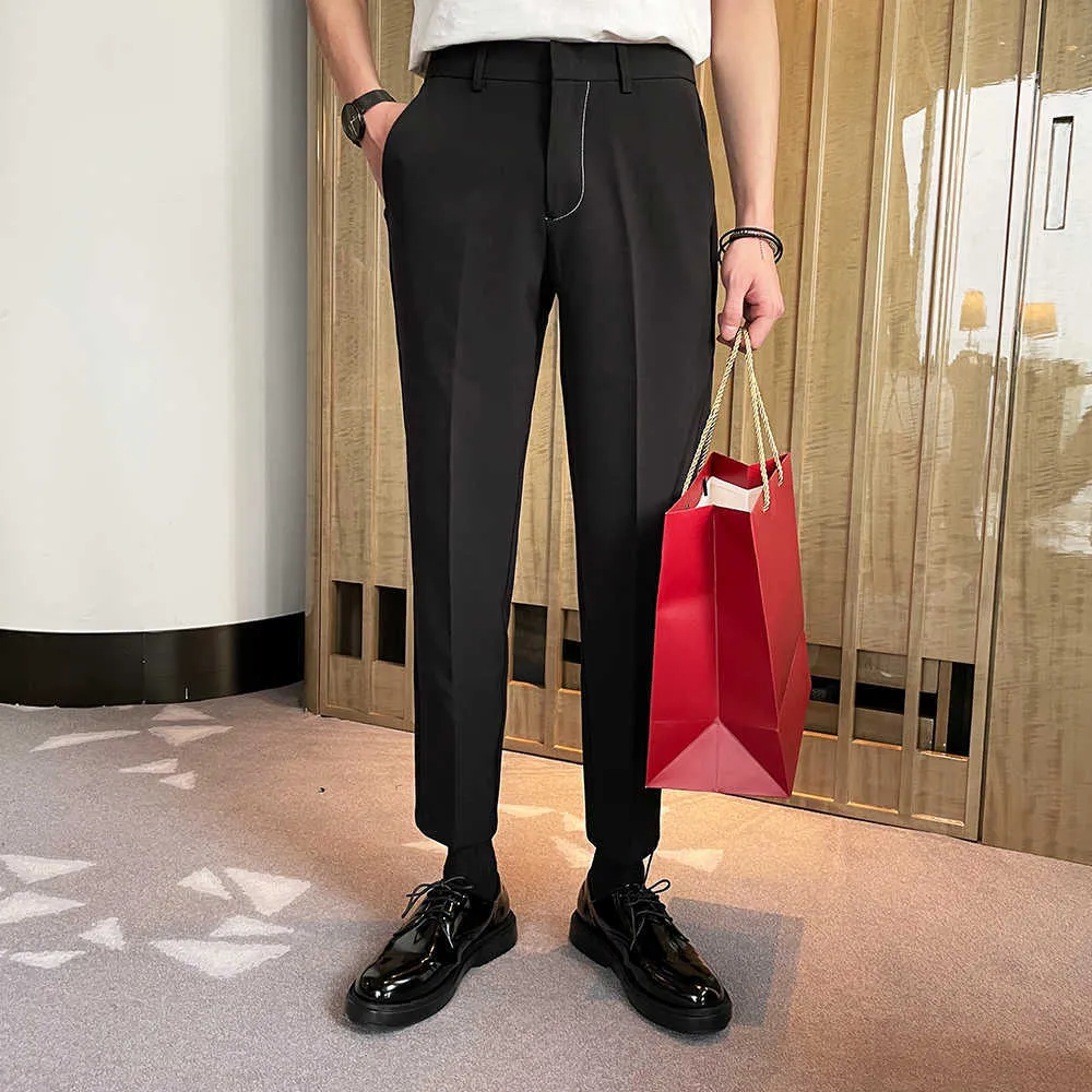 Men's Fashion Pure Color Suit Pants Men Groom Wedding Suit Pants Mens  Straight Slim Fit Ankle Length Pants | Shopee Malaysia