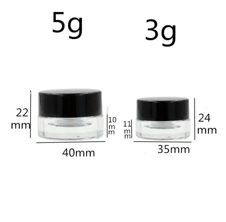 Прозрачный крем для глаз банка бутылка 3G 5G пустой стеклянный бальзам для губ контейнер широкий рот косметический образец банки с черной крышкой SN6271