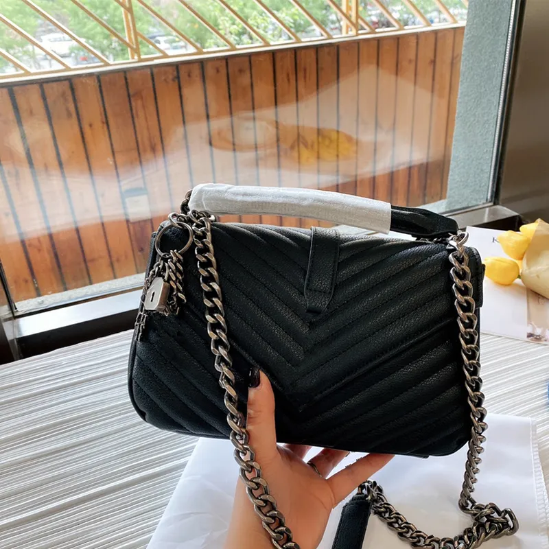 Luxe hoge kwaliteit lederen dames handtassen portemonnees raster schoudertassen zwart goud en zilveren ketting designer mode All-match Messenger Bag