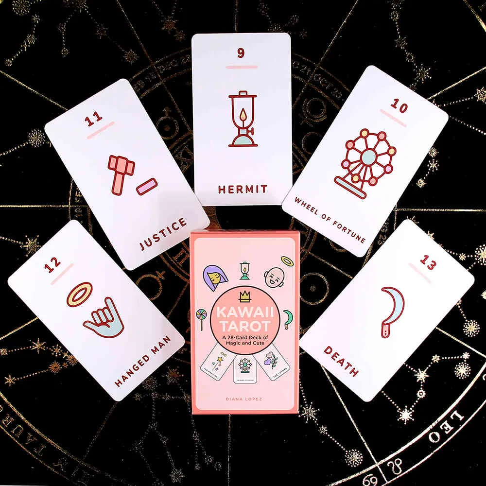 Mazzo di carte dei tarocchi KawaiiUn 78 carte a colori di magia e simpatico gioco da tavolo di divinazione con libro guida