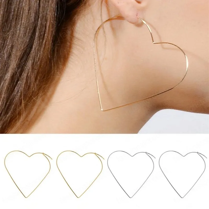 2021 Mode överdriver stor smidig retro ihålig hjärta hoop örhängen enkel fest runda loop örhängen för kvinnor smycken