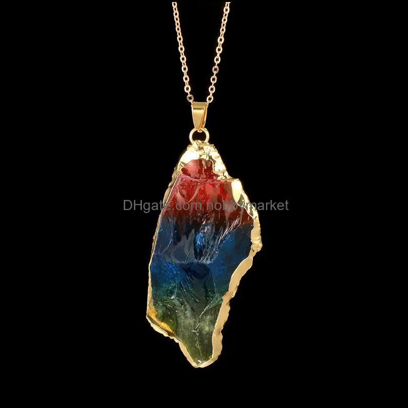 Famous colorful Natural Stone Necklaces Minimalistic Geometric Stone pendant Gold chains For women Ladies Fashion Jewelry Accessories