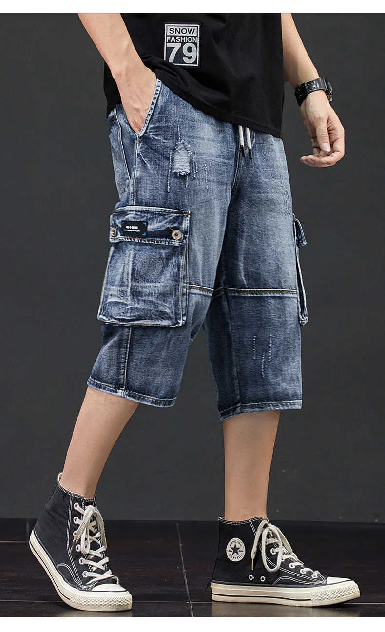 Mens Denim Cargo Shorts Distressed 3/4 Length Jeans... From Lu04, $46. ...