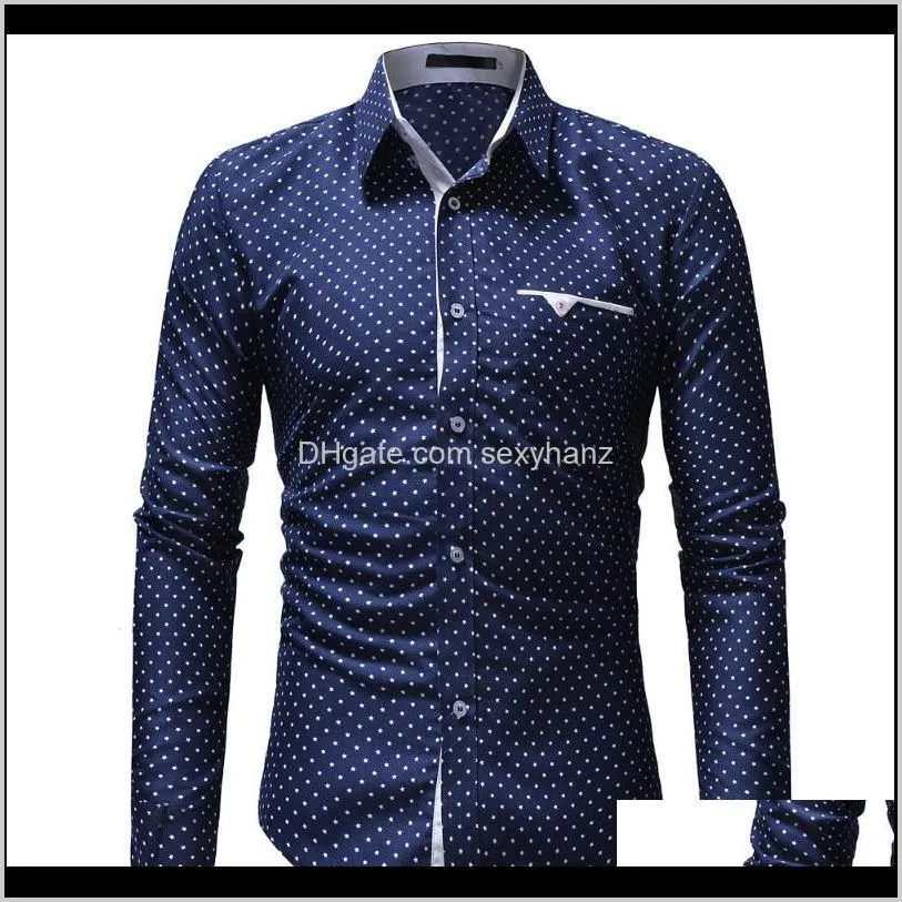 men`s shirts 2020 fashion male shirt long-sleeves tops polka dot casual shirt mens dress shirts slim xxxl