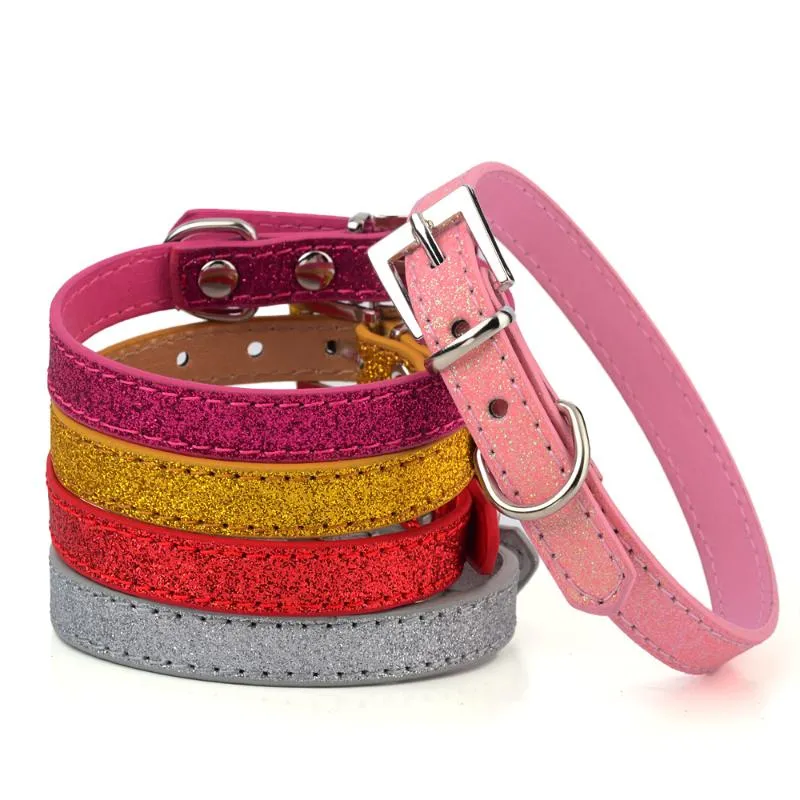 Obroże dla psów Smycze Bling Leather Puppy Collar Solid Color Whelping Dla małych Psy Teacup Terrier Beagle Pet Products Akcesoria 20e