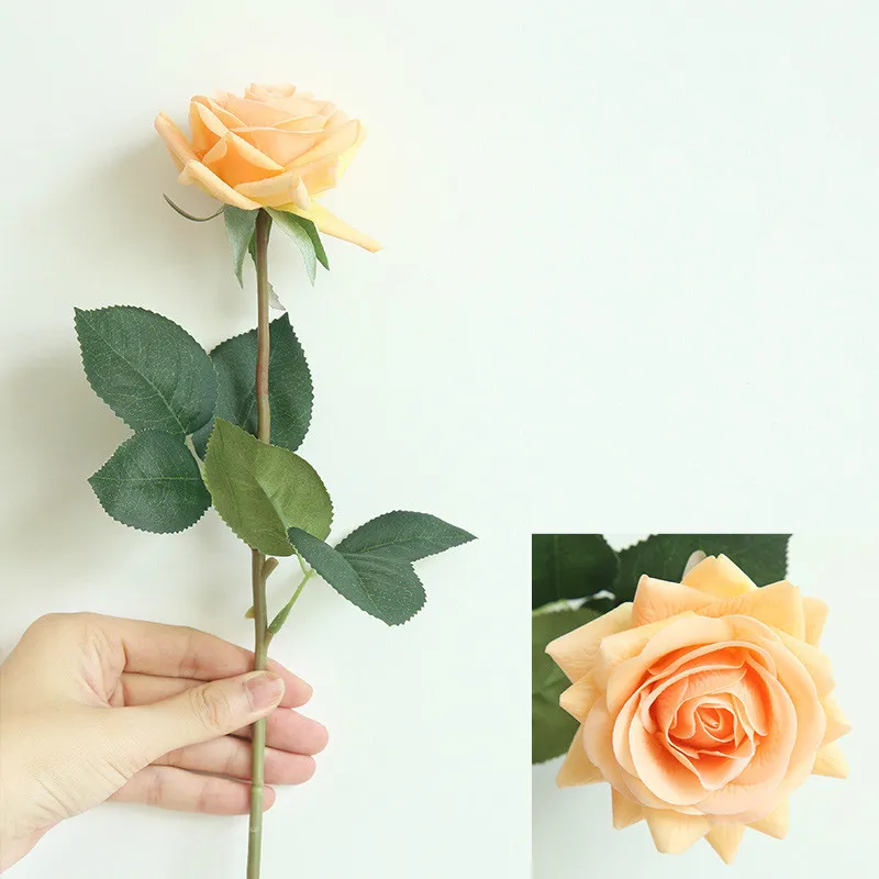 2022 Nowy 7 sztuk / partia Decor Rose Sztuczne kwiaty Jedwabne kwiaty Kwiatowy Latex Real Touch Rose Wedding Bukiet Home Party Design Flowers