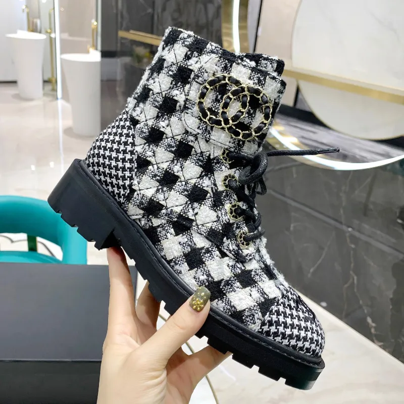 Interlocking Black Ankle Biker Chunky Platform Flats Combat Boots