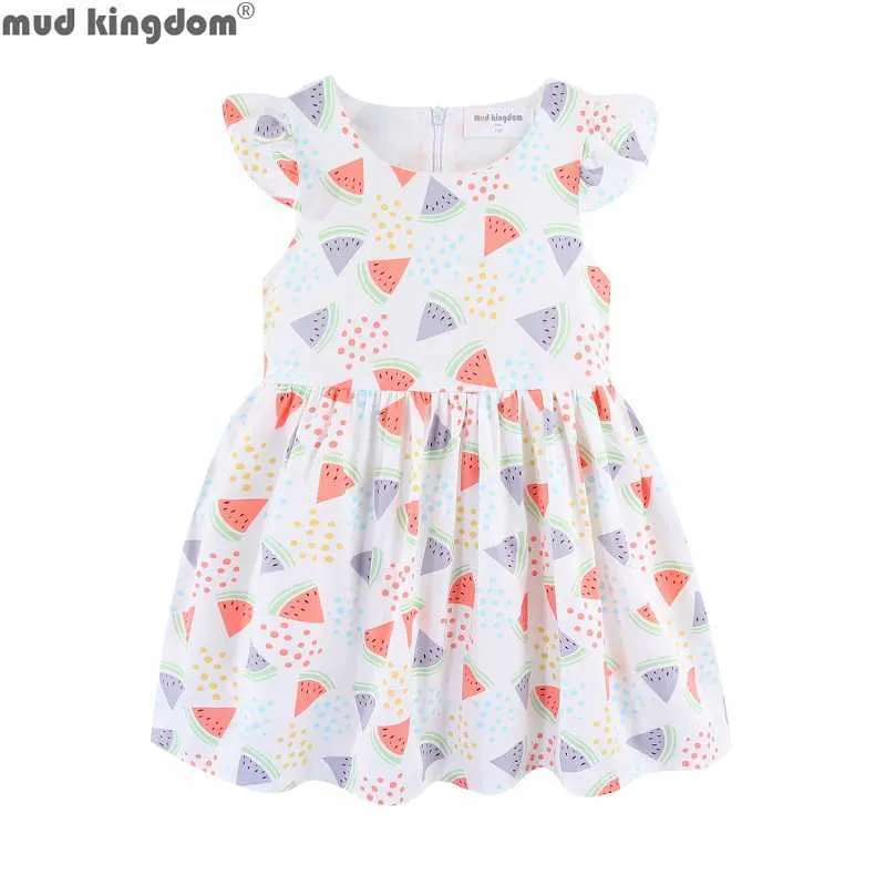 Mudkingdom Flutter manches fille robe avec doublure tissée florale petites filles es pastèque imprimer enfants vêtements en bas âge 210615