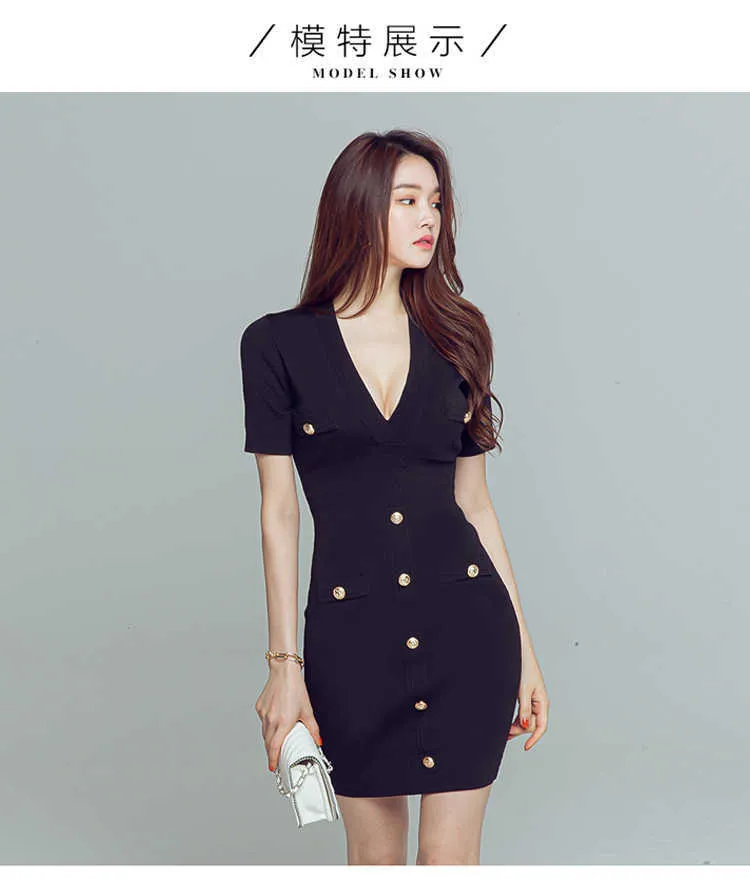 Korean Summer Short Sleeve V Neck Dress Black, Sexy Tight, Perfect For ...